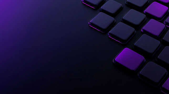 A close-up of a dark surface with illuminated purple keyboard keys, creating a modern and sleek tech aesthetic.