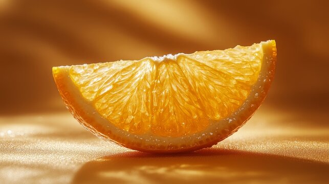 High-resolution close-up of an orange slice, backlit with warm light, glowing pulp and subtle highlights, placed on a seamless orange backdrop