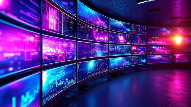 High-tech marketing war room with programmatic buying tools and OTT platform streaming, transforming advertising strategies in real-time, vibrant and energetic