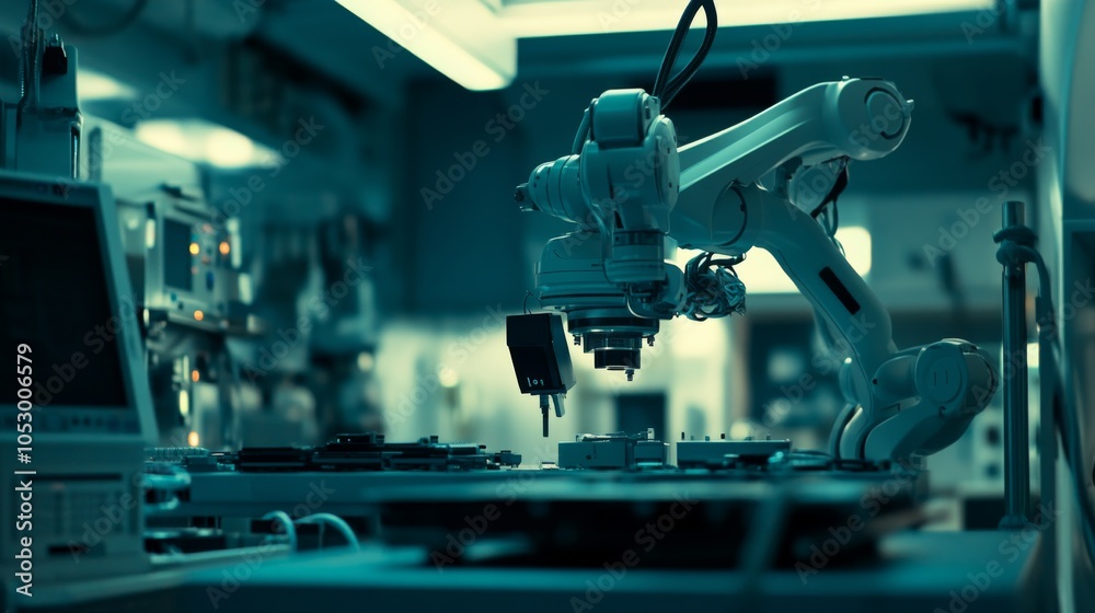 Poster high-tech robotics in modern laboratory setting