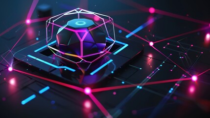 Fototapeta premium Network 3D Icon - a modern and interconnected visual. The Network 3D icon presents a sleek and tech-savvy digital scene, symbolizing the complex web of connections in the digital realm. It stands out 