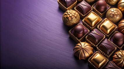 chocolate and gold arrangement on purple background