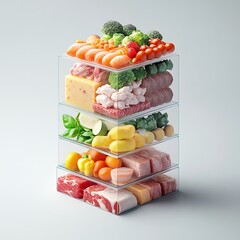 Stacked fresh ingredients in transparent storage containers.