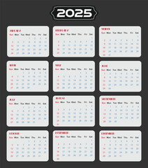 2025 New year corporate calendar design with black and white background