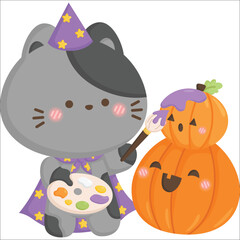 a vector of a cat in costume with some objects