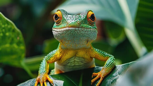 Vibrant Green Gecko Amidst Foliage
