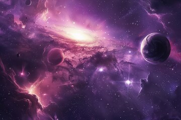 Breathtaking Purple Nebula and Planets in Space