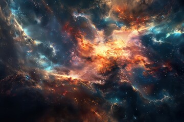 A mesmerizing cosmic landscape of vibrant colors and swirling nebulas in deep space.