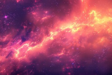 Glowing pink and orange nebula with bright stars in deep space