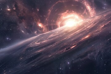 Colorful and detailed painting of a spiral galaxy with a bright center and a lot of stars.