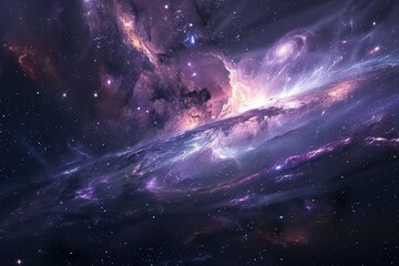 Majestic Purple Galaxy Swirls with Bright Glowing Center and Stars