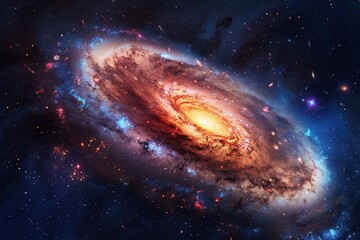 Colorful Spiral Galaxy in Deep Space with Stars and Nebulae