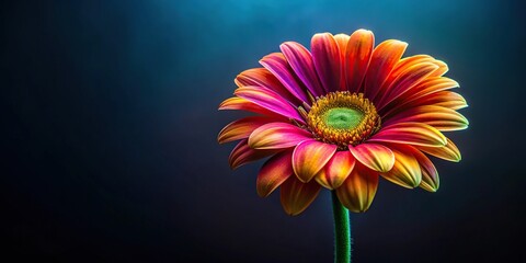 Colorful flower on dark surface with blank center