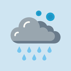 A simple illustration of a gray rain cloud with blue raindrops falling.