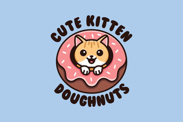Cute Cat Mascot Sitting in the Center of a Colorful Donut