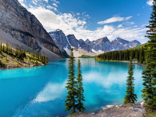 Blue calm lake in the mountains