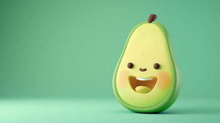 A 3D cartoon avocado with a smiling face.