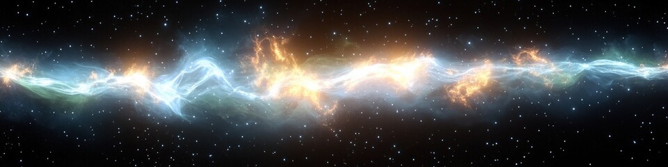 Stunning cosmic nebula sky with vibrant colors of blue, orange, and white showcasing breathtaking celestial beauty and interstellar space phenomenon