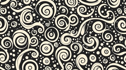Fototapeta premium Hand-Drawn Swirls and Dots on Dark Background