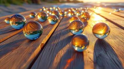 Fototapeta premium A Photo of Glass Marbles on Wood
