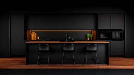 Modern Kitchen Minimalism: Sleek, sophisticated, and utterly captivating, this dark kitchen design with its minimalist aesthetic and warm wooden accents exudes luxury and understated elegance. 