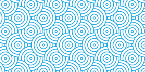 Fototapeta premium Abstract Overlapping Pattern. Seamless geometric ocean spiral pattern and abstract circle wave lines. blue seamless tile stripe geomatics create retro square line backdrop pattern background.