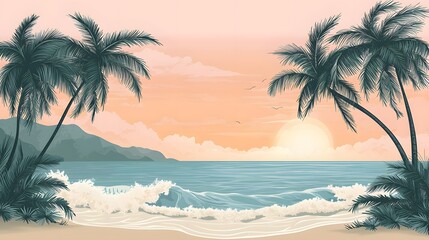 Fototapeta premium Serene Minimalist Beach Illustration at Sunset