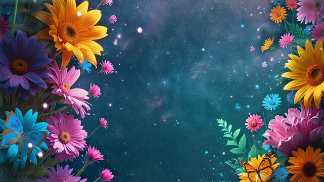 Colorful flower frame background, smooth looping video with 4K animation.