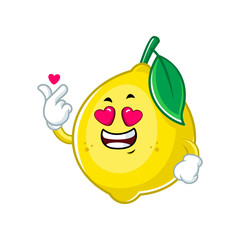 Cute Lemon Cartoon Character with Hearts in Eyes Making a Heart Gesture.