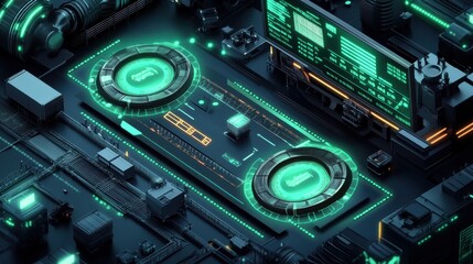 Fototapeta premium Futuristic green and black industrial control panel interface