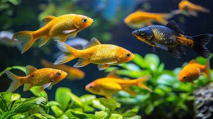 Goldfish Aquarium, Colorful Fish in a Fresh Water Tank