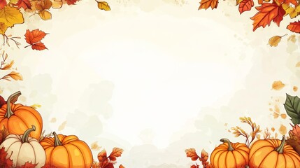 Fototapeta premium Vibrant Autumn Border with Golden Leaves and Pumpkins - Seasonal Decoration for Fall Celebrations