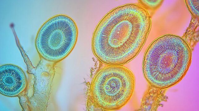 Microscopic View of Spores on a Plant Stem
