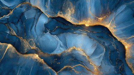 Fototapeta premium Blue ice design featuring golden highlights in Art Deco style