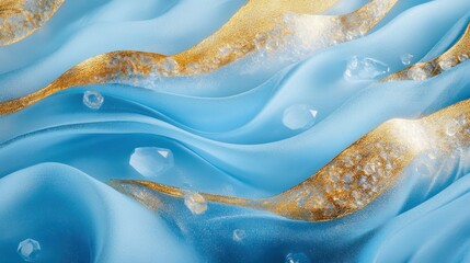 Blue ice design with luxurious gold sheets in Art Deco style