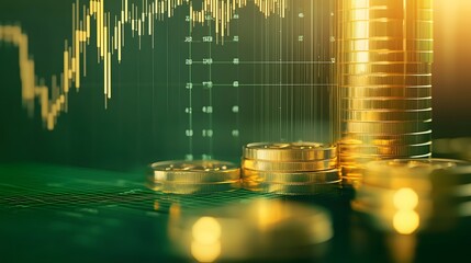 Obraz premium Golden Coins and Stock Market Chart. Illustration background for presentation and wallpaper