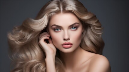 Fototapeta premium Mesmerizing Blonde Beauty Captured in Glamorous Studio Portrait