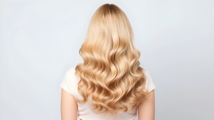 Fototapeta premium Captivating Blonde Beauty with Stunning Wavy Hair on White Background