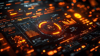 Fototapeta premium Futuristic Digital Interface with Glowing Orange Lights. Illustration background for presentation and wallpaper