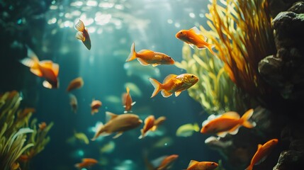 Colorful Fish Swimming in a Tank. Illustration background for presentation and wallpaper