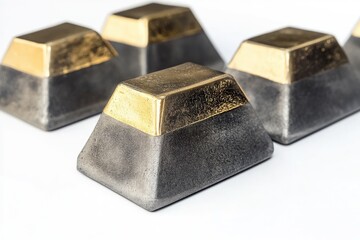 graphite molds with gold bars isolated on white background