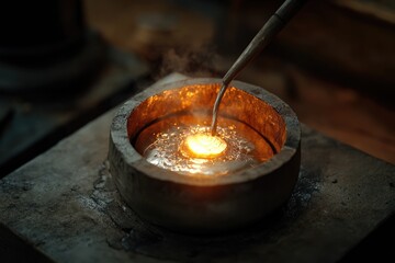 Jewelers manufacture. Melting silver in a small crucible for making jewelery