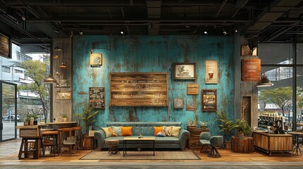 Fototapeta premium Rustic and Modern Interior Design of a Coffee Shop