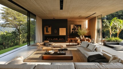 Fototapeta premium A contemporary Brazilian house with a rustic touch, highlighted by local art pieces and