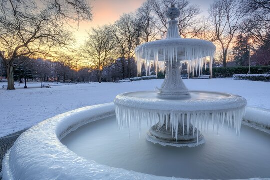 outdoor fountain in winter