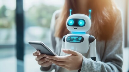 A digital assistant chatbot on a smartphone, with a woman interacting and getting quick