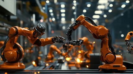Robotic Arms Engaging in Automated Factory Process