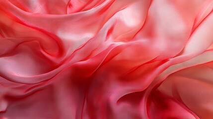 Obraz premium Abstract background featuring semitransparent red silk fabric flowing in elegant, soft waves, creating a luxurious, textured visual effect with delicate light interplay and vivid color tones