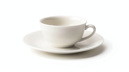 Obraz premium A white coffee cup and saucer isolated on a white background.
