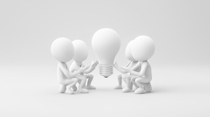 Collaborative creatives sparking ideas around a central light bulb